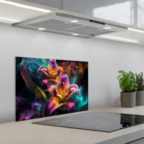 Kleurrijk - Bloemen - Zwart keuken achterwand spatscherm klein -3d_schuin