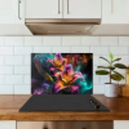 Kleurrijk - Bloemen - Zwart keuken achterwand spatscherm klein -sfeer2