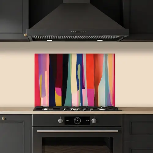 Kleurbanen - Verticaal - Kleurrijk keuken achterwand spatscherm klein -sfeer1
