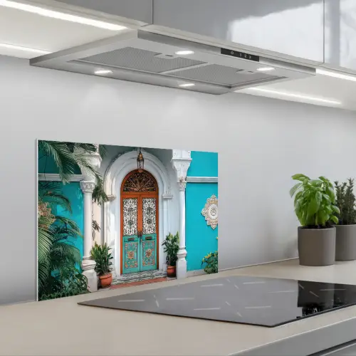 Zuilen - Sierlijke - Deur - Blauw keuken achterwand spatscherm klein -3d_schuin