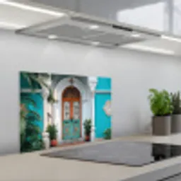 Zuilen - Sierlijke - Deur - Blauw keuken achterwand spatscherm klein -3d_schuin