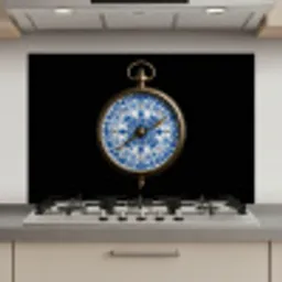 Kompas - Delfts blauw - Zwart keuken achterwand spatscherm klein -3d_website