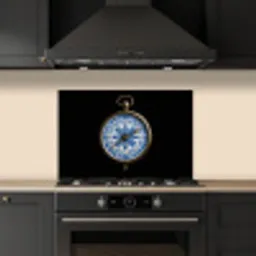 Kompas - Delfts blauw - Zwart keuken achterwand spatscherm klein -sfeer1