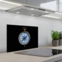 Kompas - Delfts blauw - Zwart keuken achterwand spatscherm klein -3d_schuin