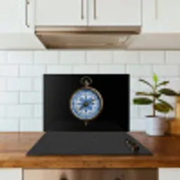 Kompas - Delfts blauw - Zwart keuken achterwand spatscherm klein -sfeer2