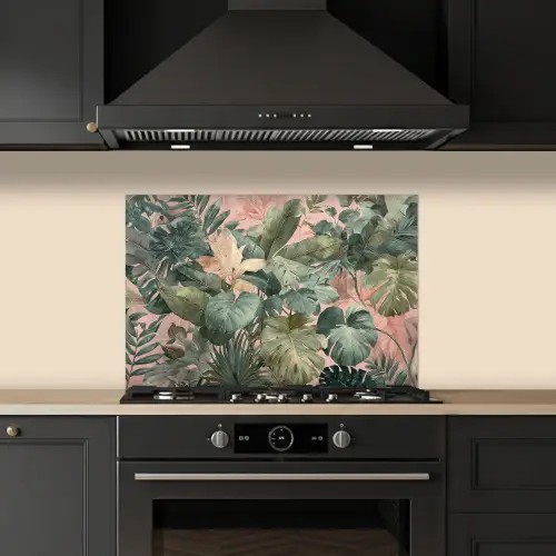 Compositie van bladeren - Groen - Roze keuken achterwand spatscherm klein -sfeer1