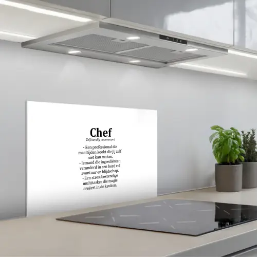 Kok - Definitie - Chef - Koken - Keuken - Spreuken - Woordenboek keuken achterwand spatscherm klein -3d_schuin