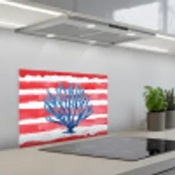Koraal - Verfstructuur - Rood - Blauw keuken achterwand spatscherm klein -3d_schuin