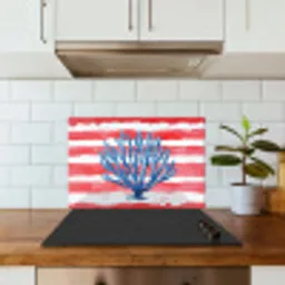 Koraal - Verfstructuur - Rood - Blauw keuken achterwand spatscherm klein -sfeer2