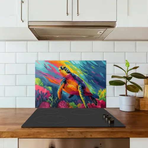 Koraal - Schildpad - Abstract - Water keuken achterwand spatscherm klein -sfeer2