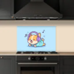 Corgi - Koptelefoon - Blauw - Muzieknoten keuken achterwand spatscherm klein -sfeer1