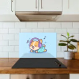 Corgi - Koptelefoon - Blauw - Muzieknoten keuken achterwand spatscherm klein -sfeer2