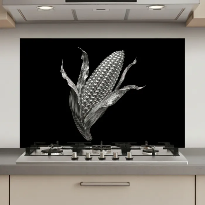 Maïskolf - Glanzend metaal - Elegant keuken achterwand spatscherm klein -3d_website