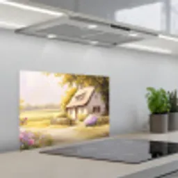 Huisje - Hout - Bloemen keuken achterwand spatscherm klein -3d_schuin