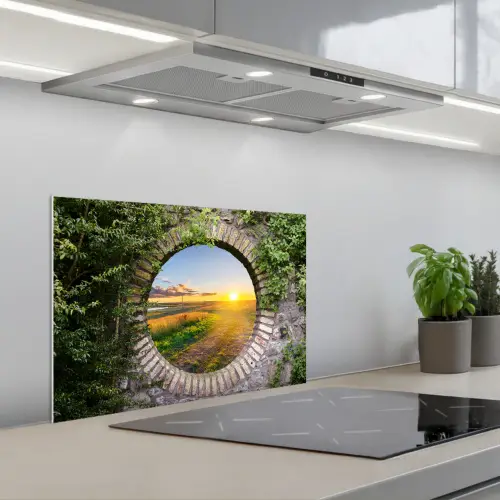 Platteland - Doorkijk - Zon keuken achterwand spatscherm klein -3d_schuin