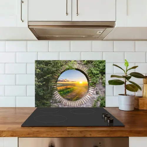 Platteland - Doorkijk - Zon keuken achterwand spatscherm klein -sfeer2
