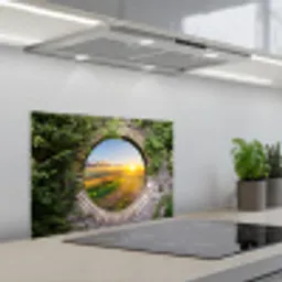 Platteland - Doorkijk - Zon keuken achterwand spatscherm klein -3d_schuin