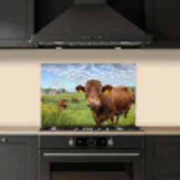 Koe - Weide - Bloemen keuken achterwand spatscherm klein -sfeer1