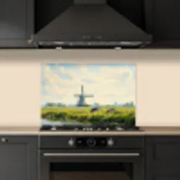 Koeien - Windmolen - Weide - Blauw keuken achterwand spatscherm klein -sfeer1
