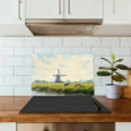Koeien - Windmolen - Weide - Blauw keuken achterwand spatscherm klein -sfeer2