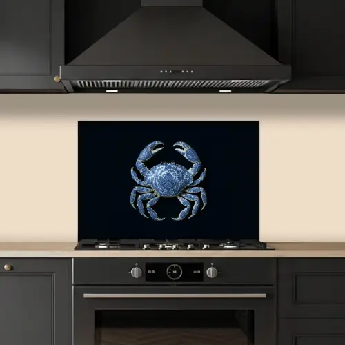 Krab - Delfts blauw - Dieren keuken achterwand spatscherm klein -sfeer1