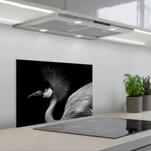 Kraanvogel - Zwart - Wit - Vogel - Dieren keuken achterwand spatscherm klein -3d_schuin