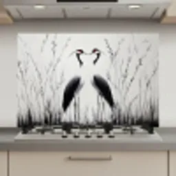 Kraanvogels - Gras - Hartvorm - Zwart keuken achterwand spatscherm klein -3d_website