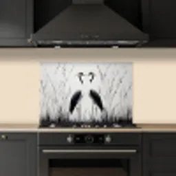 Kraanvogels - Gras - Hartvorm - Zwart keuken achterwand spatscherm klein -sfeer1