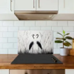 Kraanvogels - Gras - Hartvorm - Zwart keuken achterwand spatscherm klein -sfeer2