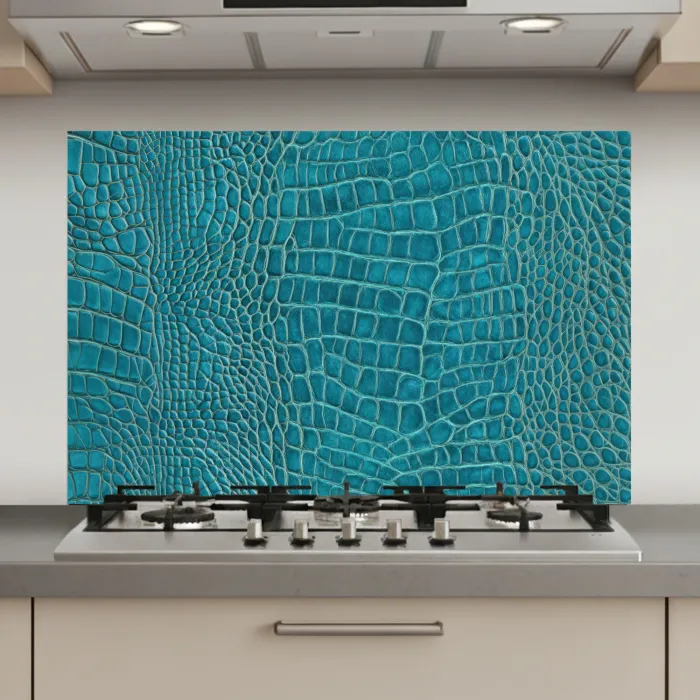 Krokodillenleertextuur - Blauw - Exotisch keuken achterwand spatscherm klein -3d_website