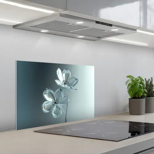 Kristal - Bloemen - Grijs keuken achterwand spatscherm klein -3d_schuin