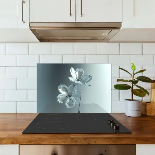 Kristal - Bloemen - Grijs keuken achterwand spatscherm klein -sfeer2