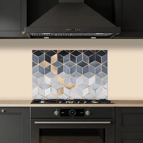 Kubus - Goud - Luxe - Patronen keuken achterwand spatscherm klein -sfeer1