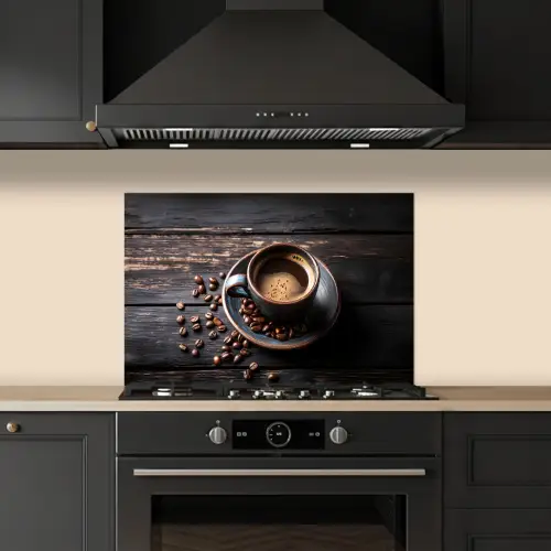 Kop - Koffie - Hout - Bonen keuken achterwand spatscherm klein -sfeer1