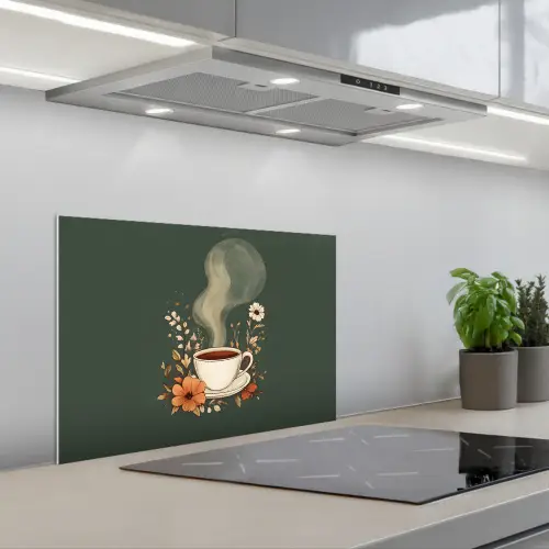 Kop - Bloemen - Groen - Koffie keuken achterwand spatscherm klein -3d_schuin