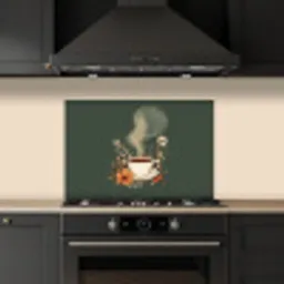 Kop - Bloemen - Groen - Koffie keuken achterwand spatscherm klein -sfeer1