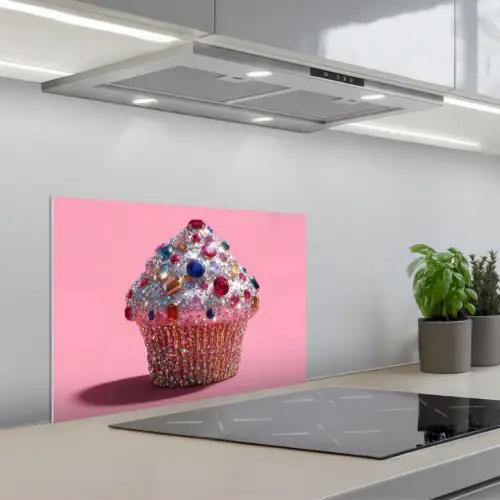 Cupcake - Kleurrijk - Edelstenen keuken achterwand spatscherm klein -3d_schuin