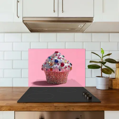 Cupcake - Kleurrijk - Edelstenen keuken achterwand spatscherm klein -sfeer2