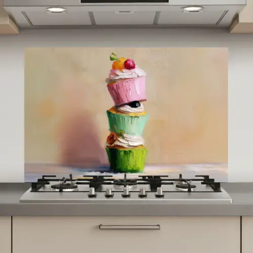 Cupcakes - Gestapeld - Kleurrijk - Fruit keuken achterwand spatscherm klein -3d_website