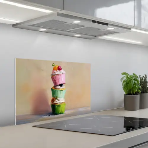 Cupcakes - Gestapeld - Kleurrijk - Fruit keuken achterwand spatscherm klein -3d_schuin