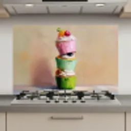 Cupcakes - Gestapeld - Kleurrijk - Fruit keuken achterwand spatscherm klein -3d_website