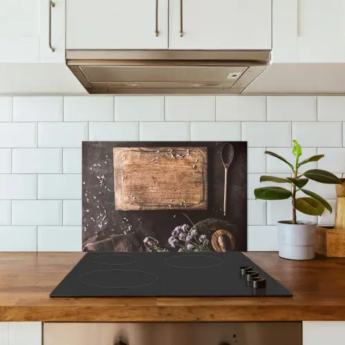 Snijplank - Kruiden - Lepel - Keuken - Rustiek - Vijzel - Bieslook keuken achterwand spatscherm klein -sfeer2
