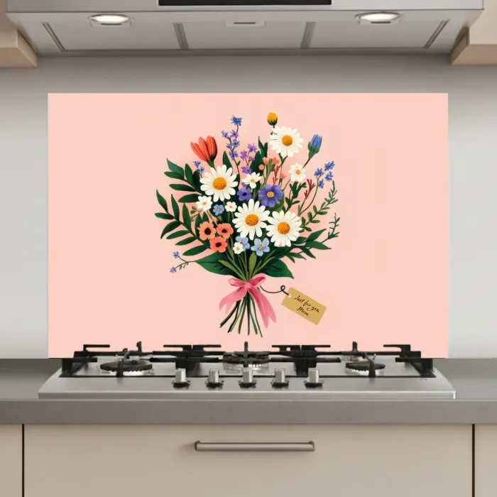 Margrieten - Boeket - Strikje - Roze keuken achterwand spatscherm klein -3d_website