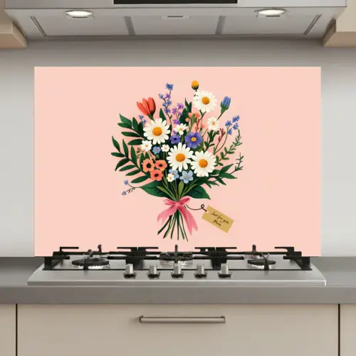 Margrieten - Boeket - Strikje - Roze keuken achterwand spatscherm klein -3d_website
