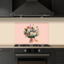 Margrieten - Boeket - Strikje - Roze keuken achterwand spatscherm klein -sfeer1