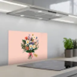 Margrieten - Boeket - Strikje - Roze keuken achterwand spatscherm klein -3d_schuin