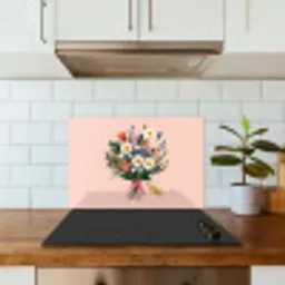 Margrieten - Boeket - Strikje - Roze keuken achterwand spatscherm klein -sfeer2