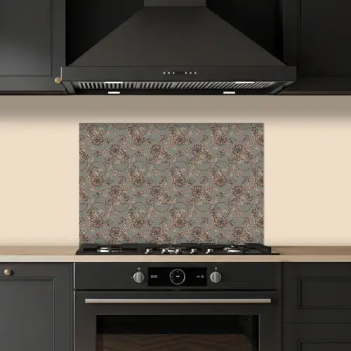 Donker - Bloemen - Sierlijk keuken achterwand spatscherm klein 900 -sfeer1