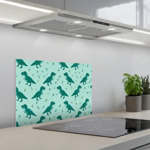 Donkergroen - Dinosaurussen - Afdrukken - Bladeren keuken achterwand spatscherm klein -3d_schuin