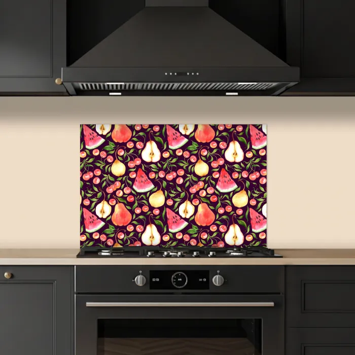 Donker - Bladeren - Fruit - Patroon keuken achterwand spatscherm klein 900 -sfeer1